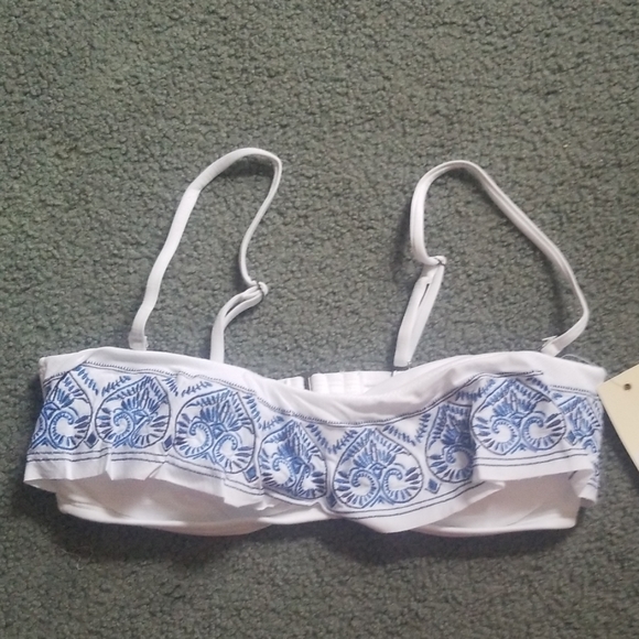 white ruffle bandeau bikini top